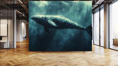 A whale is swimming in the ocean Wall mural