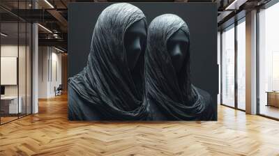 Two people wearing black robes and hoods with their faces hidden Wall mural