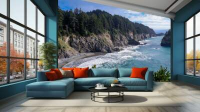 Rocky cliffs over Pacific Ocean in the Samuel H. Boardman scenic corridor in Oregon Wall mural