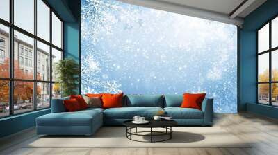 A modern winter sky blue gradient Christmas background with a snowflake and snow border Wall mural