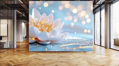 A romantic and elegant artistic image with a soft focus of a daisy in a summer morning's dew on the grass. Wall mural