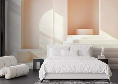 An abstract geometric shape podium mockup for product design, shadow overlay. Wall mural