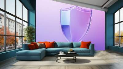 An elegant and fashionable glass 3D digital data business icon illustration in blue pink with bright colors, based on cyber security firewall technology. Wall mural