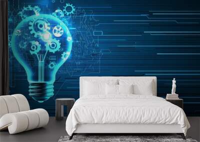 An illustration of a future bulb technology, innovation background, and a creative idea concept in 2D Wall mural