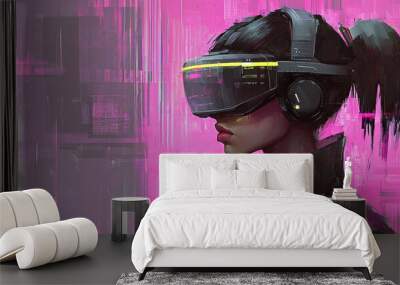 Animated VR glasses, neon space, illustration in digital art, stock image Wall mural