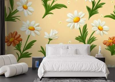 Field flowers, pattern illustration of wild and pretty flowers Wall mural