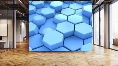 Illustration of a blue hexagonal pattern in 3D Wall mural