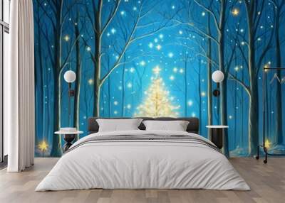 Illustration of a Christmas tree in a forest for your holiday cards Wall mural