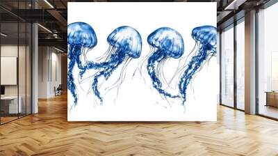 Illustration of jellyfish on an isolated white background, done with watercolors, by hand Wall mural