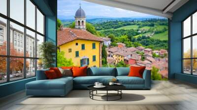 Italian hill town of Volterra, with a view over the Tuscan countryside Wall mural