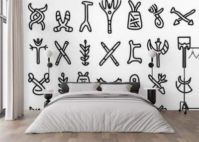 On a white background, there is a seamless pattern with ancient runes Wall mural