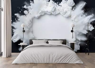 Powder explosion with white dust particles splashed on black background. Wall mural