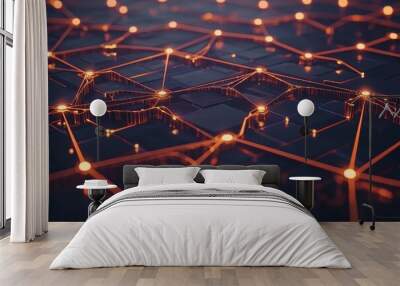 Stock illustration depicting a 3D neural data field with interconnected network particles. Wall mural