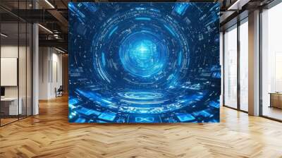 The concept of a futuristic digital HUD technology user interface and a radar screen with a variety of technology elements for business communication and innovation Wall mural