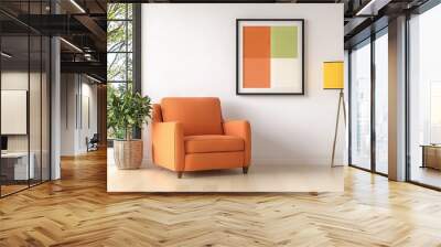 The interior design of a modern living room has abstract geometric colorful shapes created by using stock. Wall mural