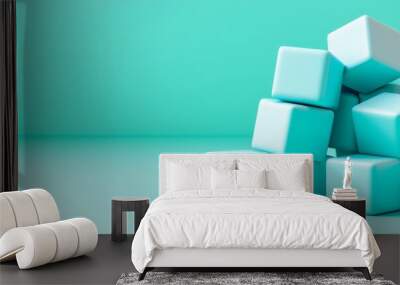 The rendering consists of three dimensional cubes set against a blue background design. Wall mural