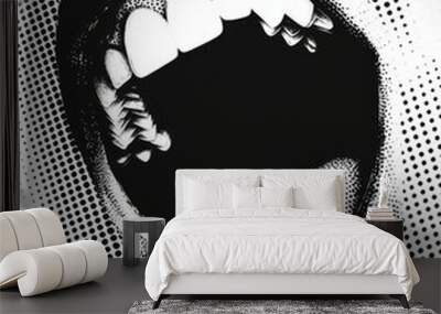 Vintage grunge punk illustration of open woman lips in halftone. Tongue out in halftone texture, dotted style. Wall mural