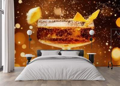 Golden Crystal Glass Cocktail with Retro Futuristic Style Wall mural