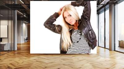 Sweet charming young blond girl in jacket Wall mural