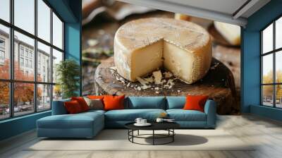 traditional cheese on a wooden surface Wall mural