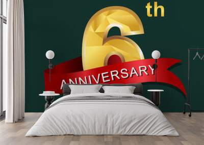 6th anniversary, aniversary, years anniversary celebration logotype. Logo,numbers and ribbon anniversary. Wall mural