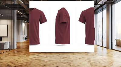 Maroon t shirt mock up isolated on white background front and back view Wall mural