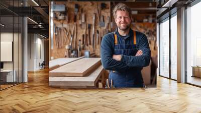 Portrait of male carpenter in workshop Wall mural