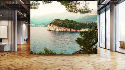 tropical island in the sea. Sveti Stefan beach in Montenegro Wall mural