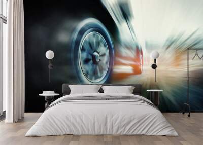 Speeding car with green power Wall mural