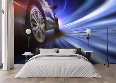 Sport car wheel drifting on night Wall mural