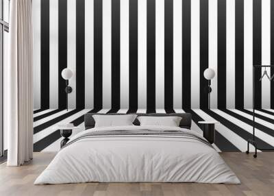 Black and white abstract room. Stripes in perspective with a shadow. Vector illustration. Wall mural