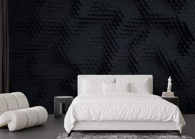 Dark wall of triangles. Black 3D rendering backgroud. Wall mural