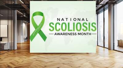 Vector illustration on the theme of National Scoliosis awareness month observed each year in June. Green ribbon with human body design illustration. Banner poster, flyer and background design.
 Wall mural