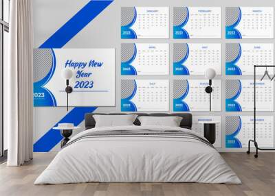 Desk calendar design template 2023, simple, colorful, creative design. Wall mural