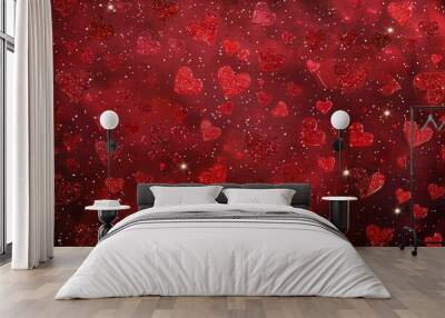 heart and star shape red christmas background with snowflakes Wall mural