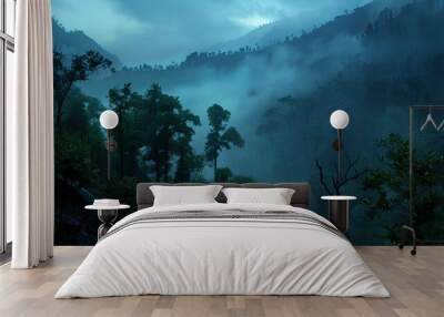 misty morning in the mountains Wall mural