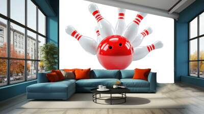 A red bowling ball crashing on white background,png Wall mural