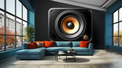 audio speaker icon 3d. The loudspeaker is isolated on a black background. Modern powerful audio speaker. With black copy space Wall mural