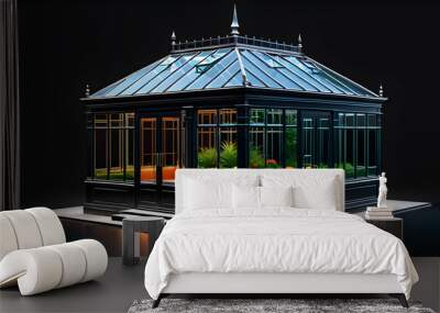 conservatory room isolated on a black background. sun room, glass room. plat room Wall mural