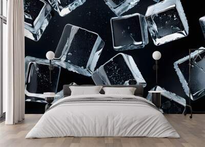 glassy ice cubes on a black background. abstract background of cubes Wall mural