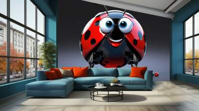 ladybug cartoon. a cartoon character with a happy face funny ladybug on a black background. ladybug on a black background Wall mural