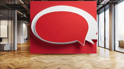 red speech bubble. mockup the blank white speech bubble on a red background. Comment icon. Feedback message. Online communication. information announcement for small business discount sale Wall mural