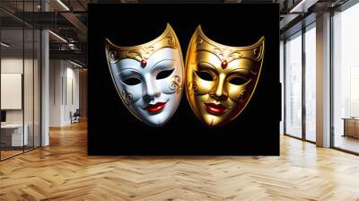 theatre masks icon vector clipart isolated on black background. comedy and tragedy masks Wall mural