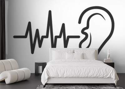 Vector illustration of ear hearing signals icon in dark color and transparent background(PNG). Wall mural