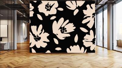 Flower seamless background. Minimalistic abstract floral pattern. Modern print in black and white background. Ideal for textile design, wallpaper, covers, cards, invitations and posters. Wall mural