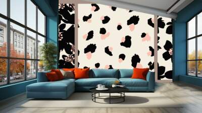 Set of flower seamless background. Minimalistic abstract floral pattern. Modern print in black and white background. Ideal for textile design, wallpaper, covers, cards, invitations and posters. Wall mural