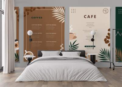 Set of minimal background templates with coffee beans and coffee mug for invitations, cards, banner, brochure, poster, cover, cafe menu or another design. Vector illustration. Wall mural