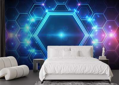 Abstract hexagon pattern with glowing lines, geometric, abstract, hexagon, pattern, design, glowing, lines, futuristic, technology Wall mural