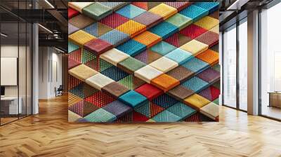 Abstract layers of fabric in geometric pattern, render, texture, abstract, fabric, layers, geometric, pattern, colorful Wall mural