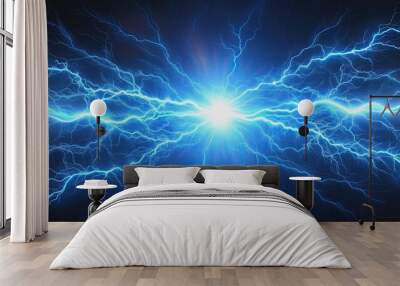 Background image of blue electric energy discharging, blue, electric, energy, discharge, background, abstract, glowing Wall mural